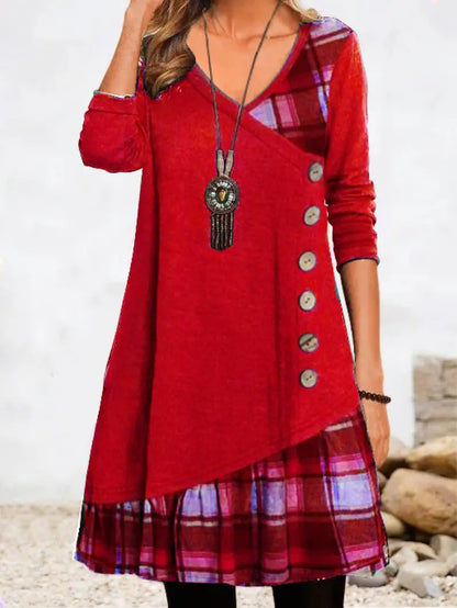 👗【Reducere de 49%🔥】Rochie casual de damă cu mânecă lungă și detalii contrastante