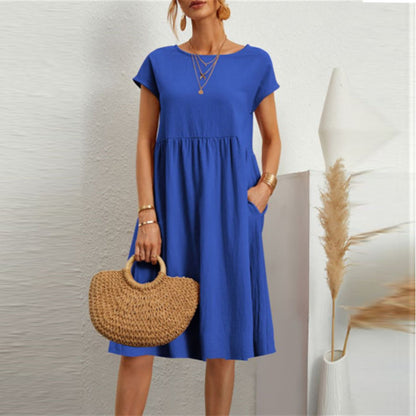 💃【S-5XL】Rochie de vară pentru femei, mărimi mari, stil casual office, croială în linie A, cu decolteu rotund