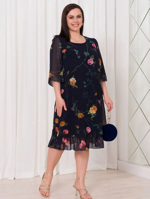 💥【Ofertă specială de vară】💕【S-5XL】👗Rochie elegantă cu imprimeu din plasă și mâneci cu volane