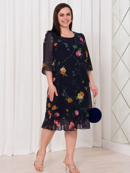 💥【Ofertă specială de vară】💕【S-5XL】👗Rochie elegantă cu imprimeu din plasă și mâneci cu volane