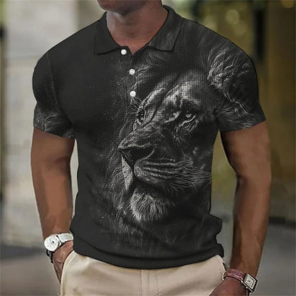 🦁【S-6XL】Tricou polo nou pentru bărbați, cu imprimeu leu 3D, pentru vara anului 2026.