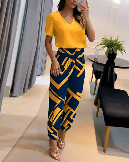 ✨💕【Top + Pantalonii】Costum casual din două piese pentru femei cu imprimeu