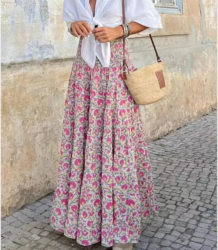 💃【40-120kg】Fustă nouă de vacanță casual cu imprimeu floral, primăvară-vară 2026