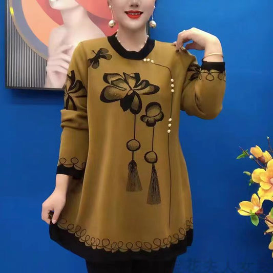 🍁🍂【M-5XL】2024 noi topuri tricotate imprimate la modă de toamnă și iarnă