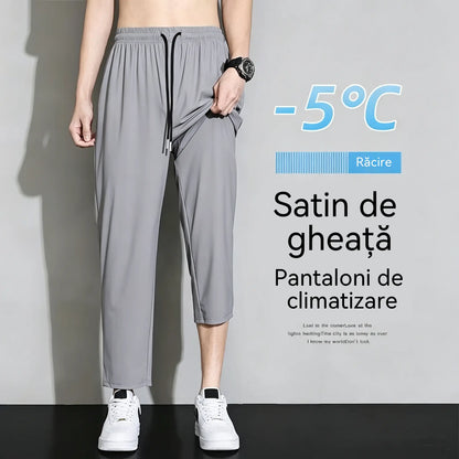 👖【50-120 kg】Pantaloni sport casual de vară pentru bărbați, din mătase glacială, drepți, lejer și largi
