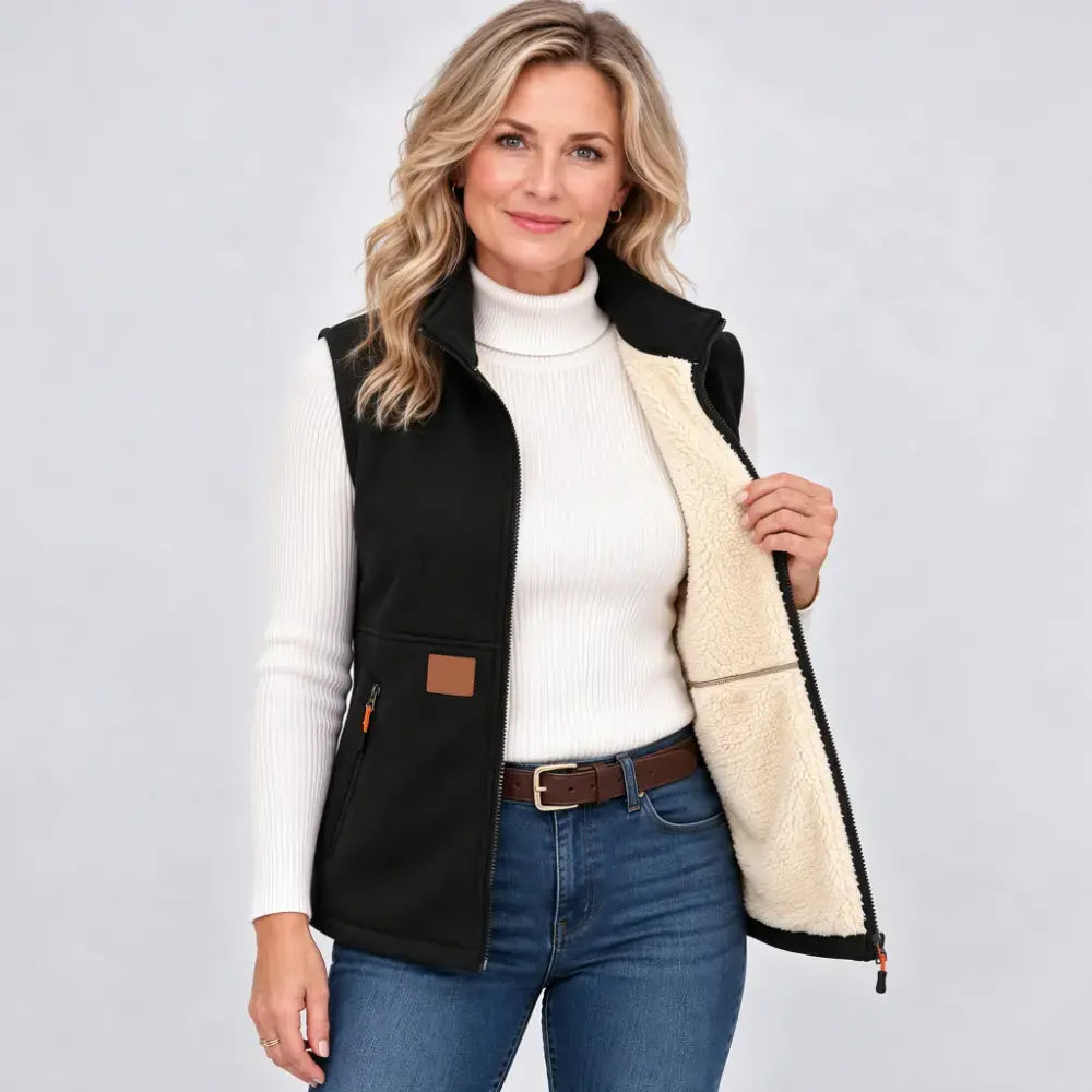 🎁【M-4XL】Vestă pentru femei cu căptușeală din fleece – Dispune de un guler înalt călduros și de un material gros, izolant; potrivită pentru a fi purtată toamna și iarna.