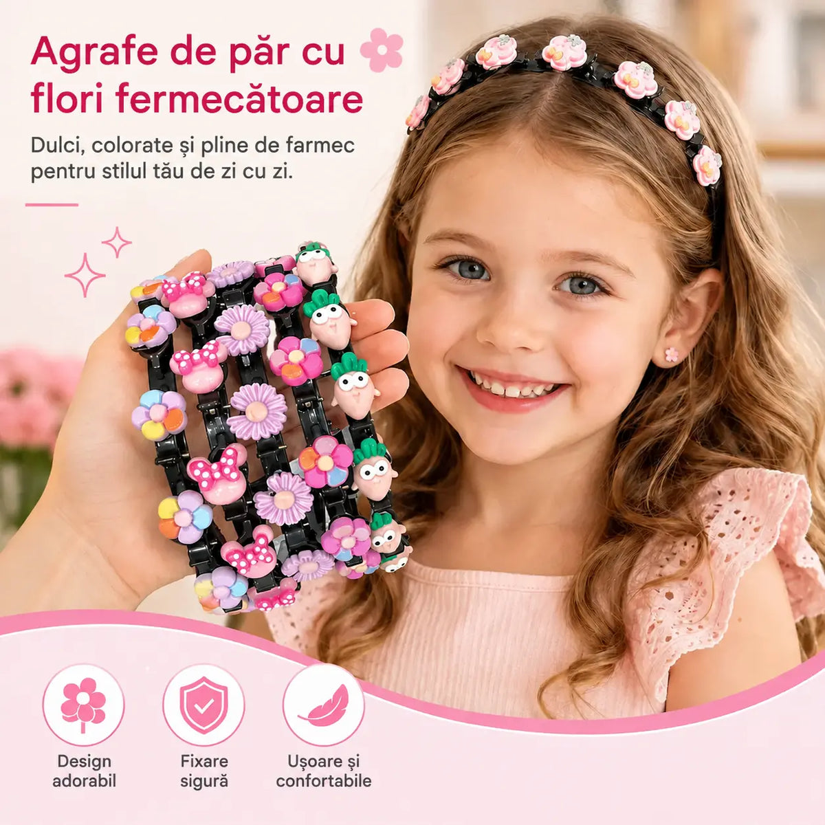 👑【5 bucăți】Agrafe de păr, accesorii și panglici împletite pentru fete