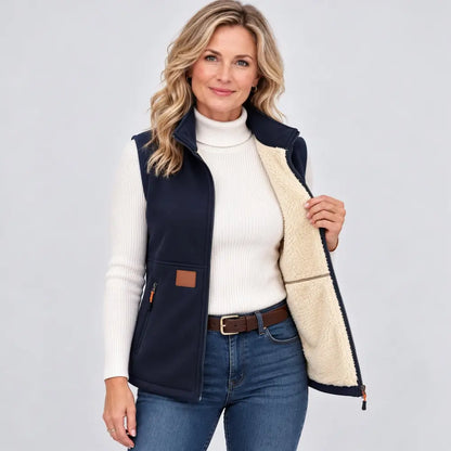 🎁【M-4XL】Vestă pentru femei cu căptușeală din fleece – Dispune de un guler înalt călduros și de un material gros, izolant; potrivită pentru a fi purtată toamna și iarna.