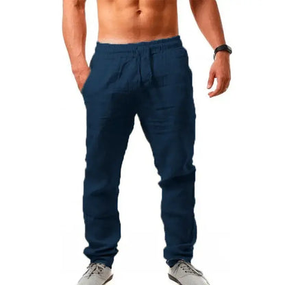 💥Pantaloni de trening casual din bumbac și in pentru bărbați, mărime mare, croială lejeră
