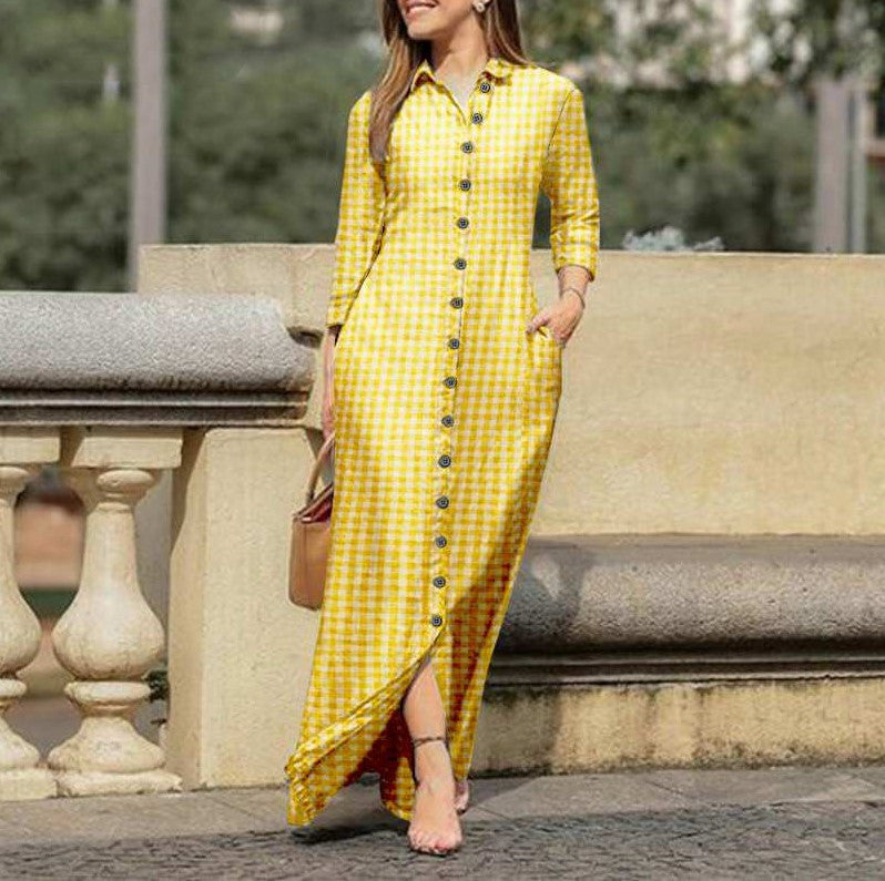 💃🔥Rochie cămașă pentru femei, cu nasturi, rochie casual cu mâneci lungi și guler, imprimeu floral.