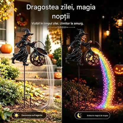 🧙‍♀️🎃 Lampă de grădină în formă de ceaun de vrăjitoare, cu lumină LED – Decorațiune exterioară spectaculoasă 🔮✨