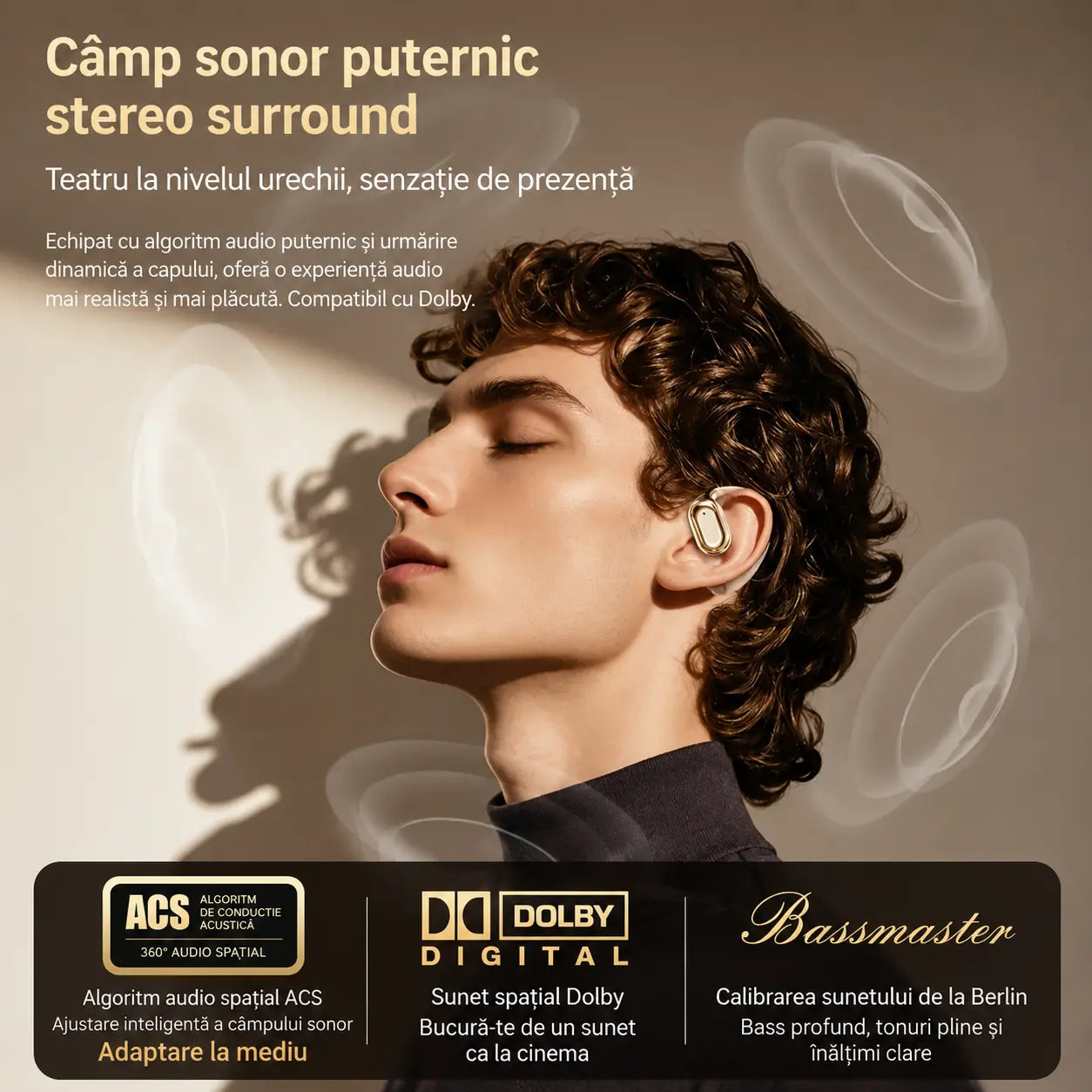 🔋Căști Bluetooth wireless cu design open-ear, cârlig pentru ureche și conducție osoasă🎙️🎧