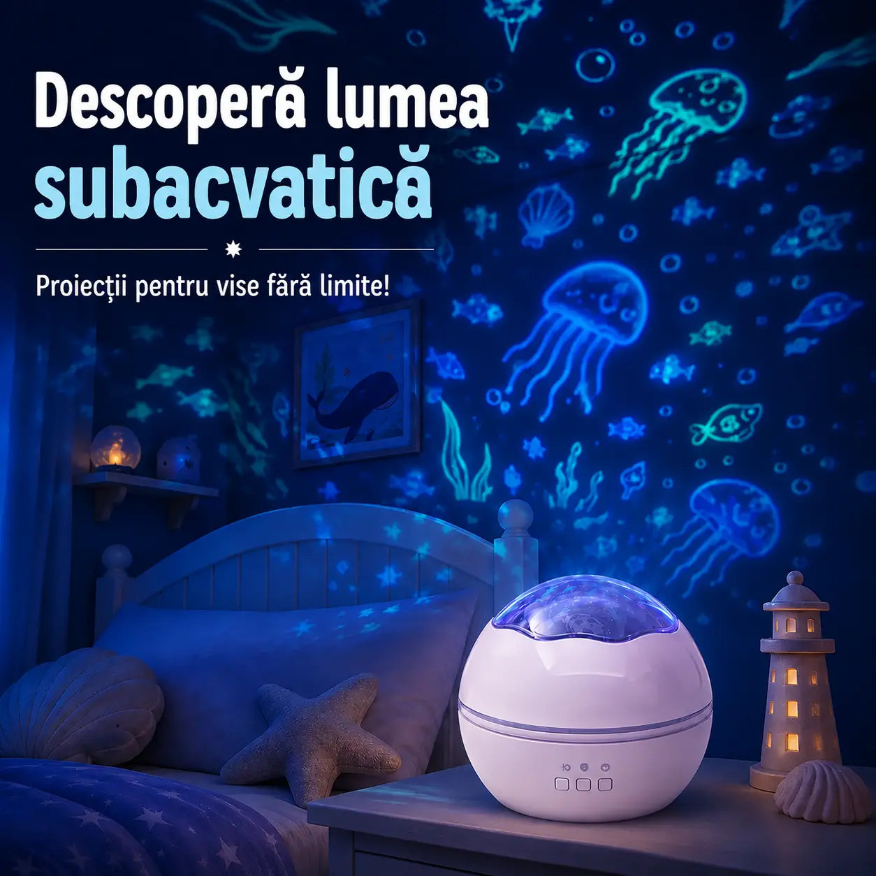 🌠✨ Proiector cu cer înstelat, lumină de veghe ⎜ Lampă LED rotativă 🎁