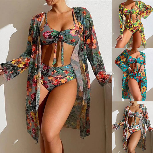 👙☀️【S-2XL】【Set 3 piese】Costum de baie din 3 piese cu eșarfă stil nou 2025