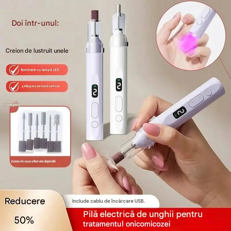 💅 Pila electrică de unghii 2 în 1 cu lampă LED (lampă de uscare + 5 capete de șlefuire)