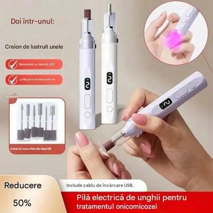 💅 Pila electrică de unghii 2 în 1 cu lampă LED (lampă de uscare + 5 capete de șlefuire)