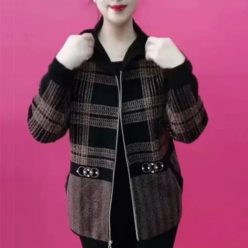 【30% OFF】🔥[M-4XL]🧥Nowa jesienno-zimowa kurtka z kapturem, gruba welurowa kratka