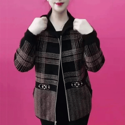 【30% OFF】🔥[M-4XL]🧥Nowa jesienno-zimowa kurtka z kapturem, gruba welurowa kratka