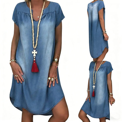 👘Reducere 50%🔥【40-100kg】Rochie din denim cu mânecă scurtă