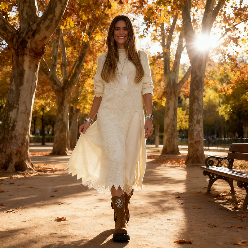 【XS-3XL】👗Nuevo conjunto de encaje, diseño con abertura, estilo suéter, vestido con tirantes + suéter con abertura, 2 piezas