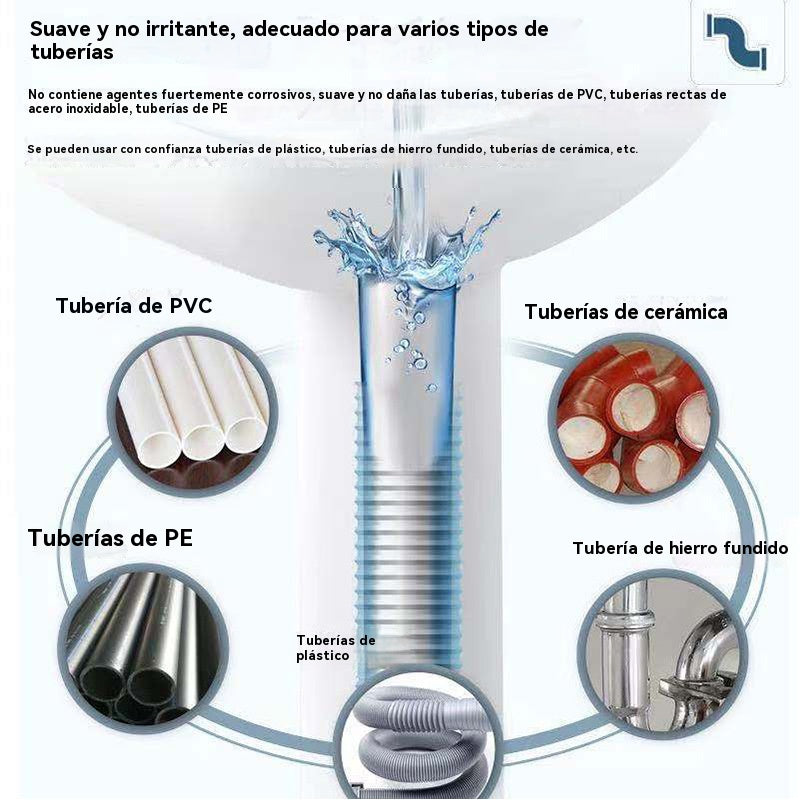 💪Potente agente de dragado de tuberías, adecuado para disolver manchas de aceite en inodoros, desagües de piso, alcantarillas y cocinas para bloquear y corroer