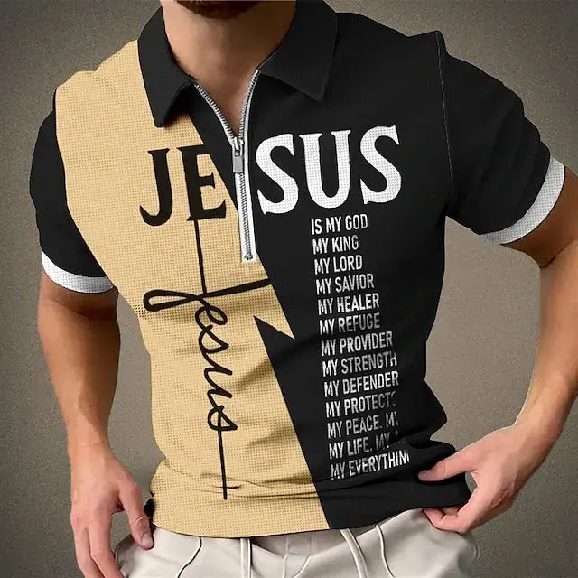 【S-5XL】Tricou polo sport elegant pentru bărbați, cu fermoar și inscripții