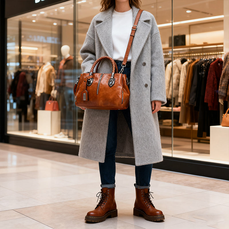 Γυναικεία ρετρο δερματική τσάντα Μποστън, με μαλαστή υφή, κατάλληλη για φορητότητα στο ώμο