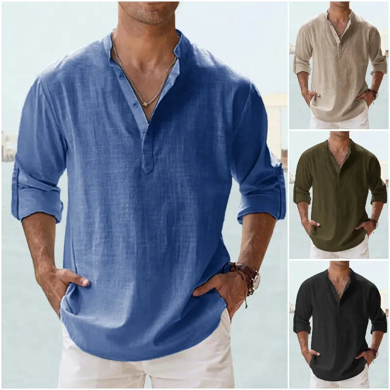 👕🤩【S-5XL】 Cămașă pentru bărbați cu mâneci lungi, material din bumbac și in.