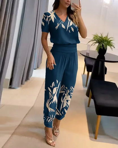 ✨💕【Top + Pantalonii】Costum casual din două piese pentru femei cu imprimeu