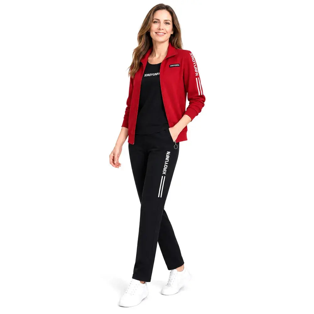 🌸 Eleganță și confort absolut! Trening elegant din 3 piese pentru doamne (Jachetă cu fermoar + Tricou + Pantaloni / Mărimi: M-6XL)! ✨