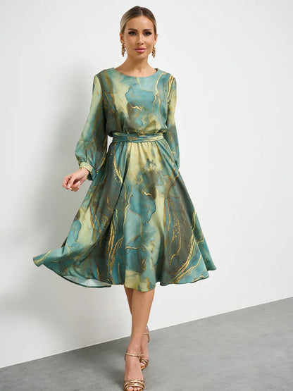 🌿👗Rochie verde elegantă cu mâneci lungi și fustă 🌸