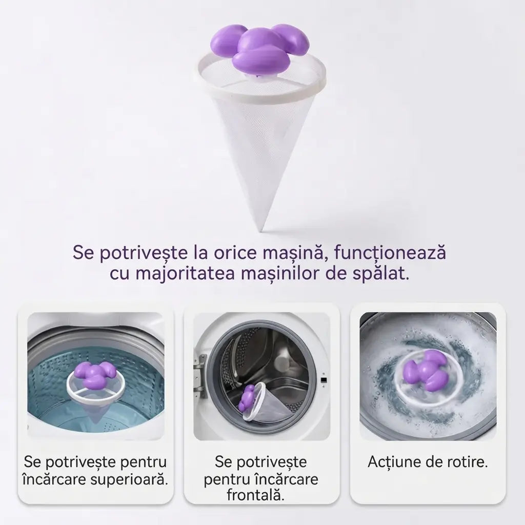 🌀 Set de 6 piese – 129 RON ✨ Filtru plutitor pentru mașina de spălat – Reține scamele, părul și blana animalelor de companie la fiecare spălare 🧺