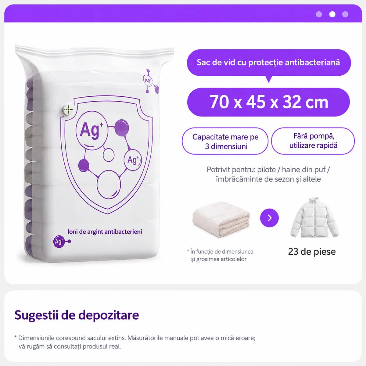 ✨【Set de 5 bucăți】💨 Saci mari de depozitare în vid, compresibili: fără pompă, etanși și ideali pentru economisirea spațiului în valize și acasă ✈️