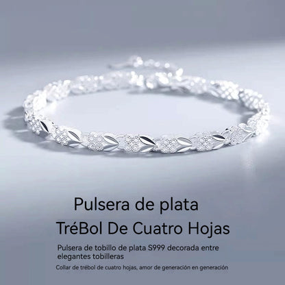 😀👉【Compra 1 y llévate 1 gratis】💖🍀Me encanta esta nueva y elegante pulsera de trébol de cuatro hojas de plata 925 para mujer【30% de descuento por tiempo limitado】