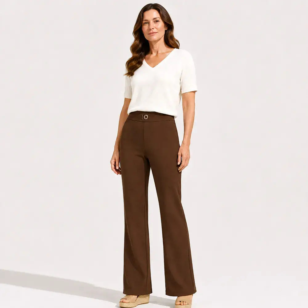 👖 Pantaloni de damă cu talie înaltă – pantaloni evazați eleganți, confecționați din material elastic pentru o purtare confortabilă. Croiala modernă alungește vizual picioarele și se potrivește cu orice ținută. ✨