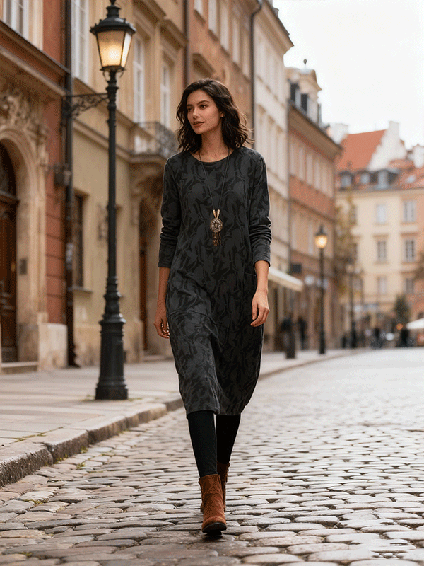 ✨【S-3XL】2025 Nowa damska sukienka z nadrukiem, okrągłym dekoltem i długim rękawem, czysta bawełna, miękka i wygodna