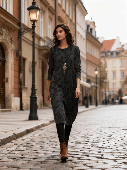 ✨【S-3XL】2025 Nowa damska sukienka z nadrukiem, okrągłym dekoltem i długim rękawem, czysta bawełna, miękka i wygodna