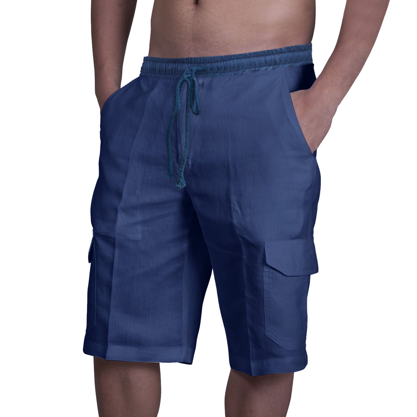 🎁50% reducere🔥 Pantaloni cargo din in pentru bărbați, cu șnur reglabil și buzunare multiple