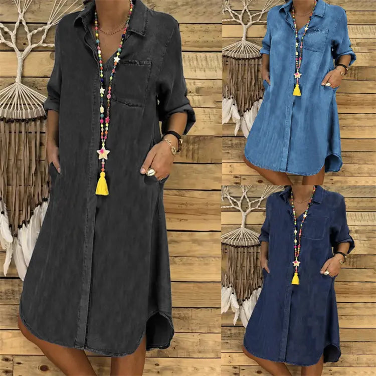 👘50% reducere🔥【40-120 kg】Rochie de damă din denim pentru femei supraponderale 2026, casual, rochie casual