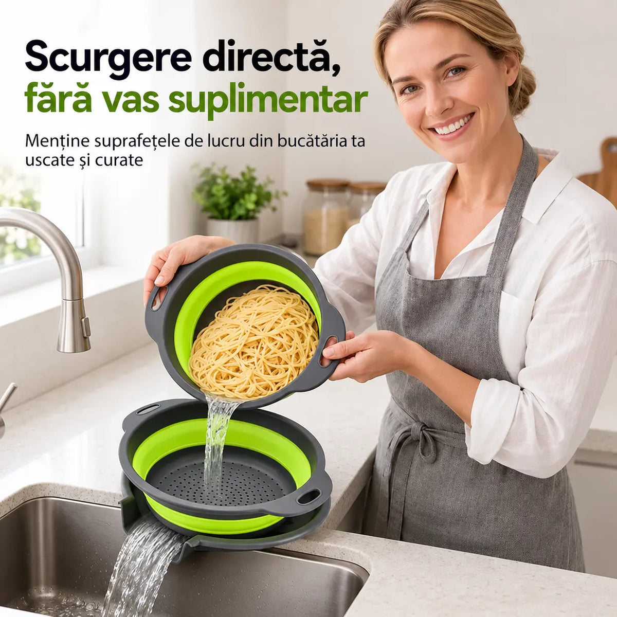 📢📢 1 set la doar 159 RON ⏰ Set de 3 coșuri pliabile pentru scurgerea apei, cu bază de scurgere