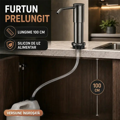 Dispenser Încorporabil de Săpun și Detergent pentru Chiuvetă Bucătărie, Din Oțel Inoxidabil Premium, Cu Tub Extensibil Direct în Sticlă și Bilă de Gravitație 304, Pompare Rapidă