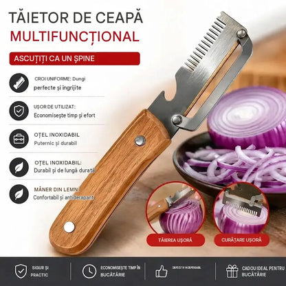 ✅【1+1 GRATIS】2 buc. 129 RON 🧅🔪 Curățător de legume multifuncțional „3 în 1”: curățare, feliere și deschidere sticle! 🔥