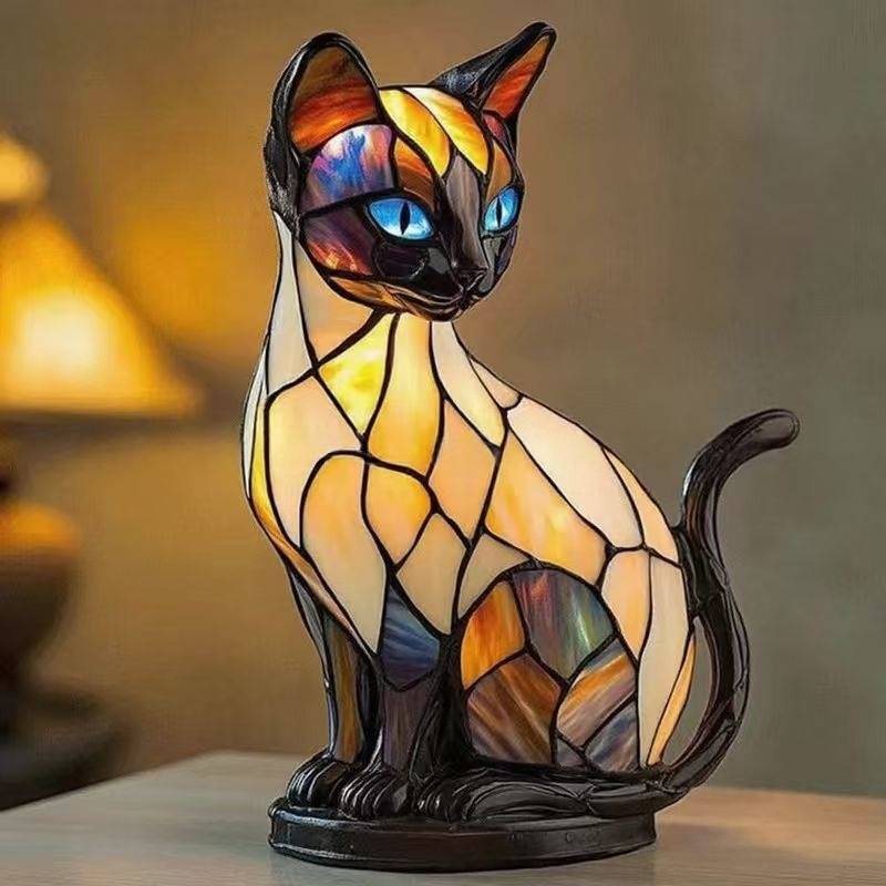 🐱🔥Lampă de masă în formă de pisică, lampă de noapte retro din rășină colorată, cu tematică pisicească