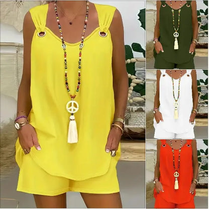 💥Bestseller 2026 | Set de damă într-o singură culoare - top cu bretele + pantaloni scurți, la modă și confortabili