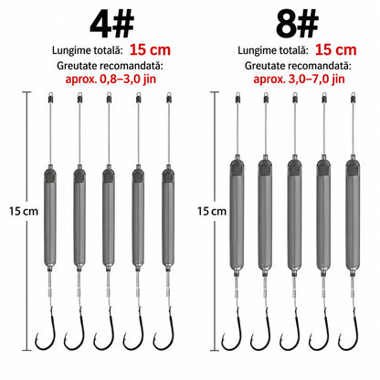 🎣 Rig Anti-Agățare Off-Bottom pentru Pescuit (Pachet 2 Pungi – 10 Bucăți Total) – Momeală Suspendată, Cârlige Iseama cu Spin (Mărimi 4# + 8#)!
