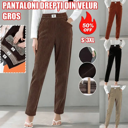 🔥🔥【S-5XL】Pantaloni de damă din reiat gros și confortabil, cu căptușeală moale din fleece.