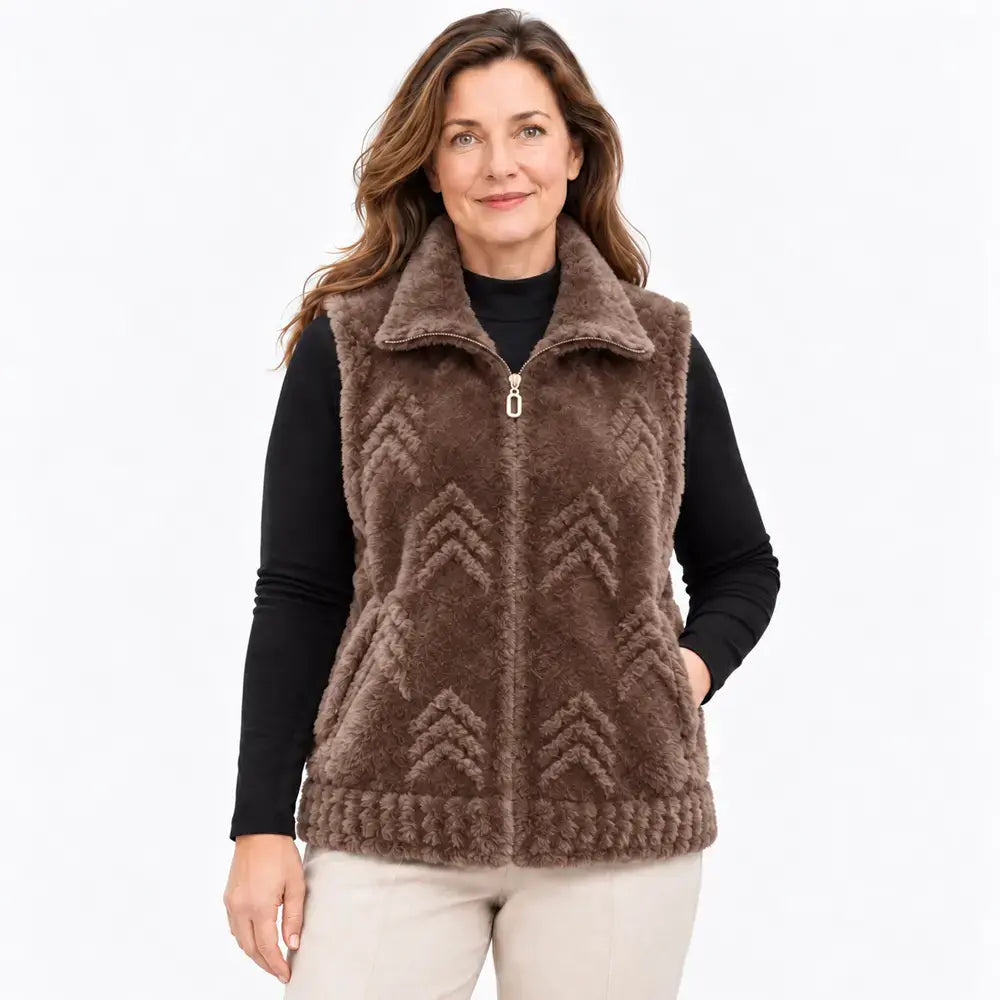 🔥【M–5XL】Vestă din fleece cu aspect de blană de nurcă pentru femei mature – vestă groasă