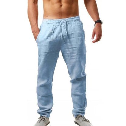 💥Pantaloni de trening casual din bumbac și in pentru bărbați, mărime mare, croială lejeră