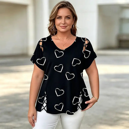 👚【S-5XL】tricou la modă cu decolteu în V și decupaj în formă de inimă