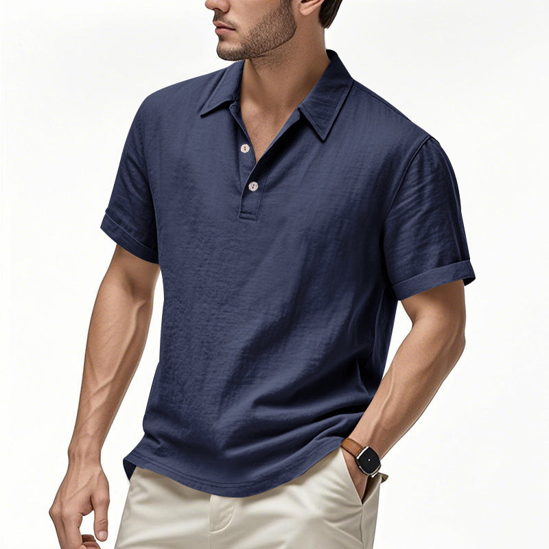 🌿👔 Tricou polo casual bărbătesc din in, lejer, cu guler și mâneci scurte